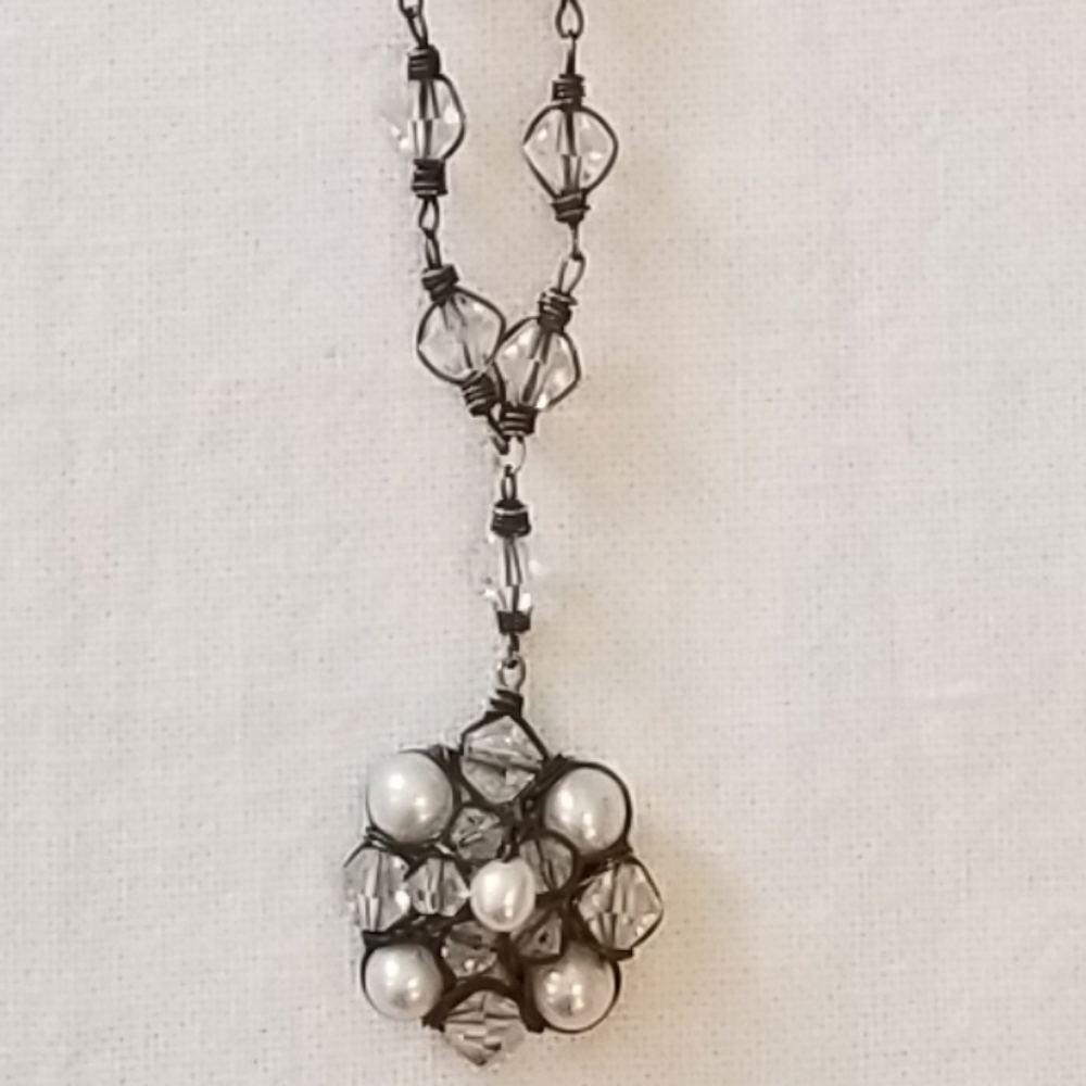 Vintage 925 Sterling Silver and Pearl Drop Necklace